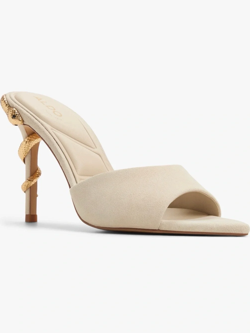 ALDO Cream Slide Mule with Gold Snake-Detail Stiletto